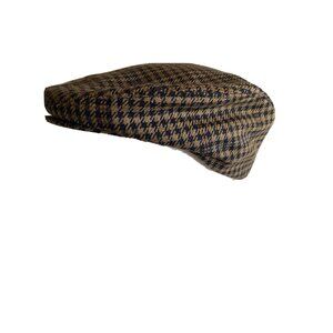 Seifter Associates Flat Cap Brown Blue Houndstooth 100% Pure Wool Ivy Hat Small